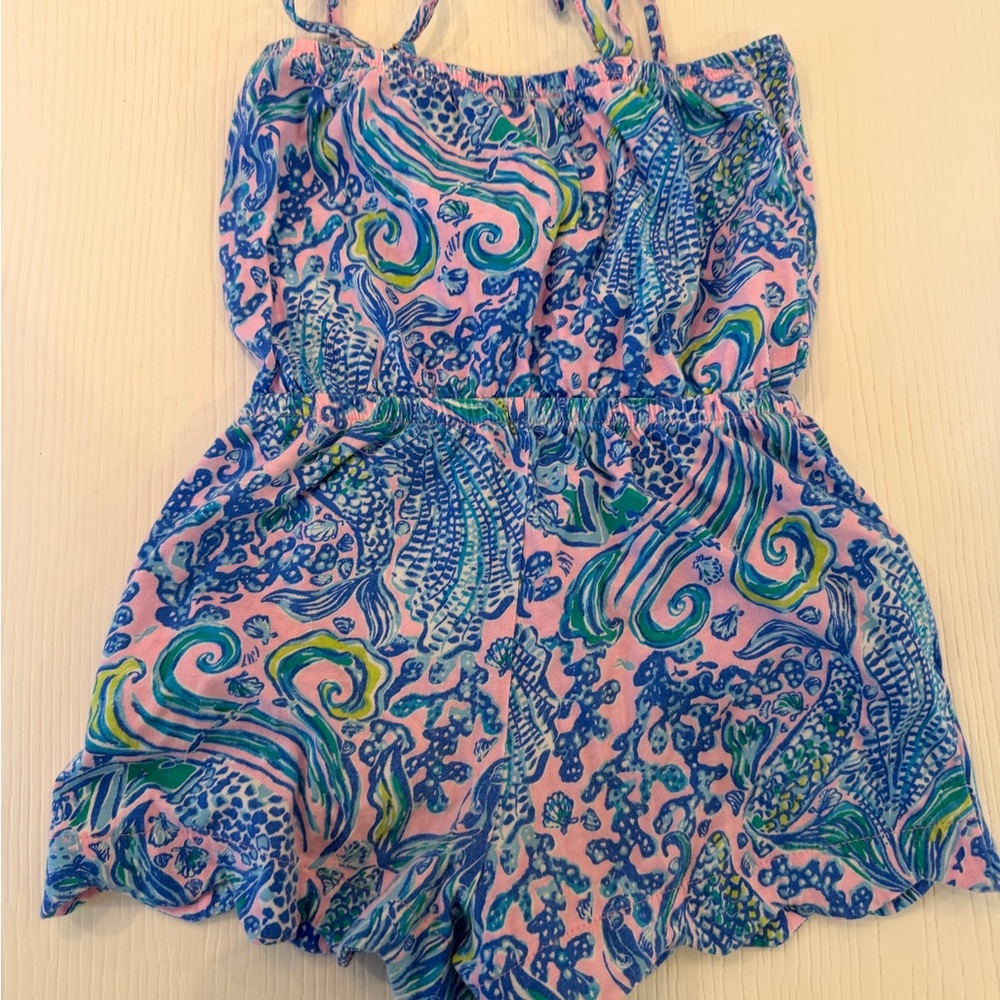 Lilly Pulitzer Pink Multicolor Seashell Print Scalloped Romper - Picture 2 of 5